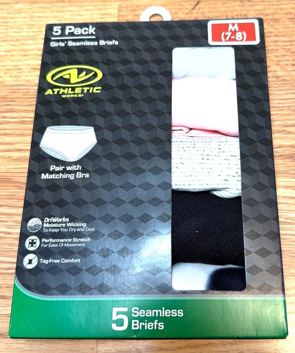 Athletic Works Girls' Seamless Briefs 5 pk Underwear Panties Size M (7-8) NEW
